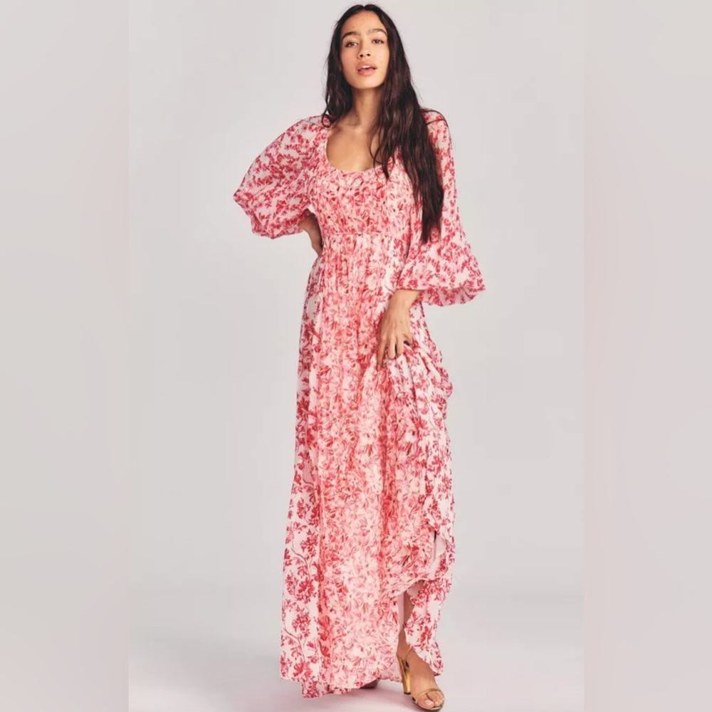 Loveshackfancy cosgrove silk maxi dress in color campfire breeze, size small